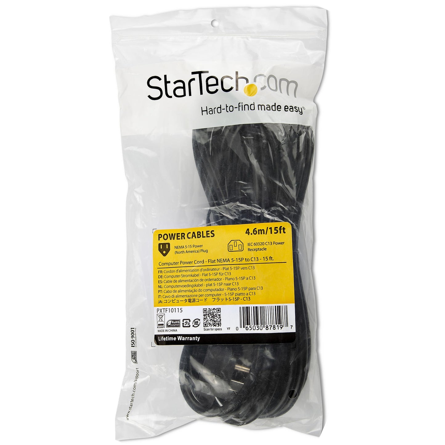 STARTECH CONSIG CABLE DE 4.5M DE ALIMENTACION CABL PLANO NEMA 5-15P A C13 PARA PC