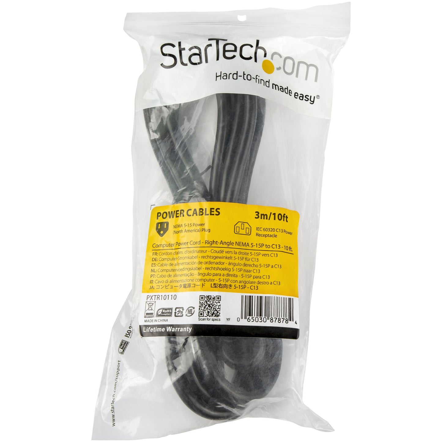 STARTECH CONSIG CABLE DE 3M DE ALIMENTACION CABL ACODADO NEMA 5-15P A C13 DE PC