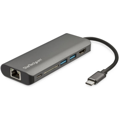 Adaptador multipuertos STARTECH USB C - Dock USB Tipo C a HDMI 4K - Hub 3x USB 3.0 - SD/SDHC - GbE - PD 3.0 60W - USB/TB3