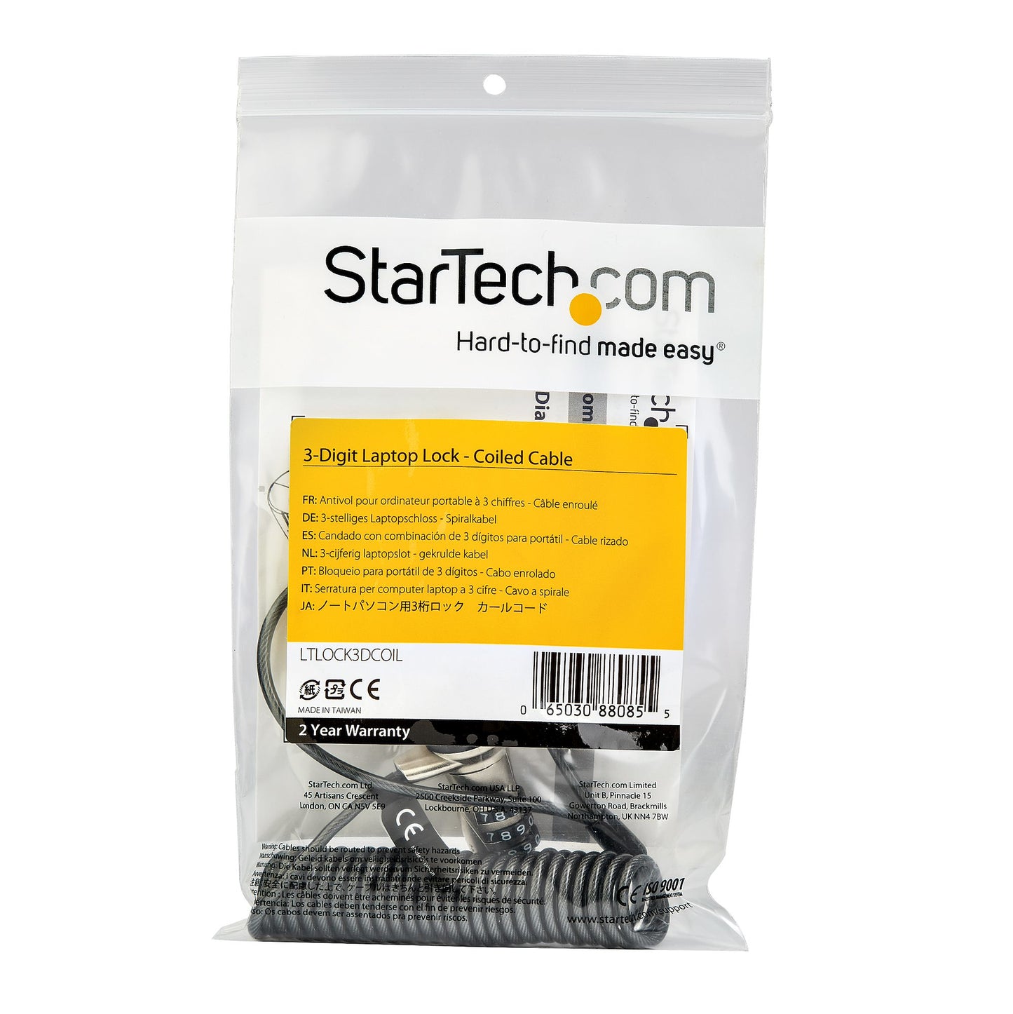 StarTech.com Candado de Combinación para Laptops, 1.8 Metros, Negro