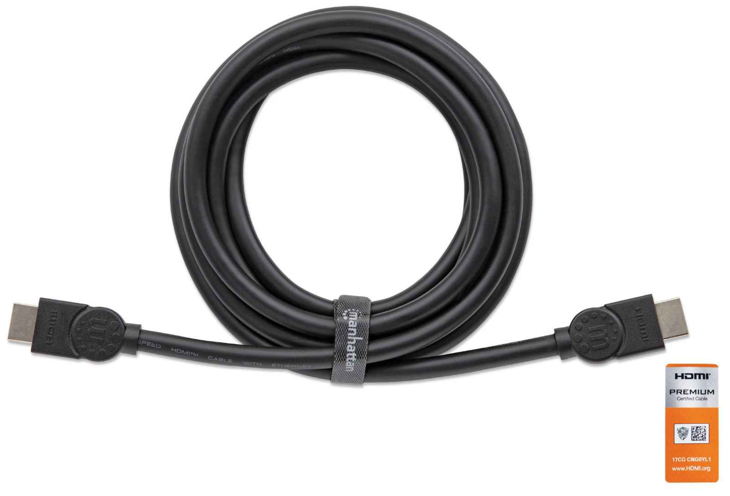 Cable con Certificación Premium Manhattan 354837, HDMI 2.0 Macho - HDMI 2.0 Macho, 4K, 60Hz, 1 Metro, Negro