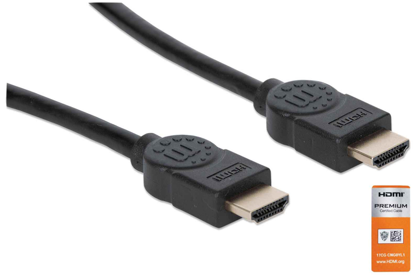 Cable con Certificación Premium Manhattan 354837, HDMI 2.0 Macho - HDMI 2.0 Macho, 4K, 60Hz, 1 Metro, Negro