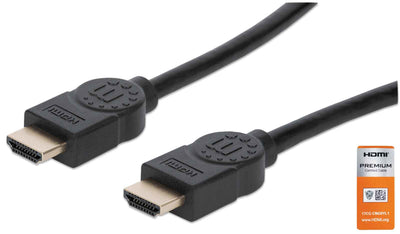Cable con Certificación Premium Manhattan 354837, HDMI 2.0 Macho - HDMI 2.0 Macho, 4K, 60Hz, 1 Metro, Negro