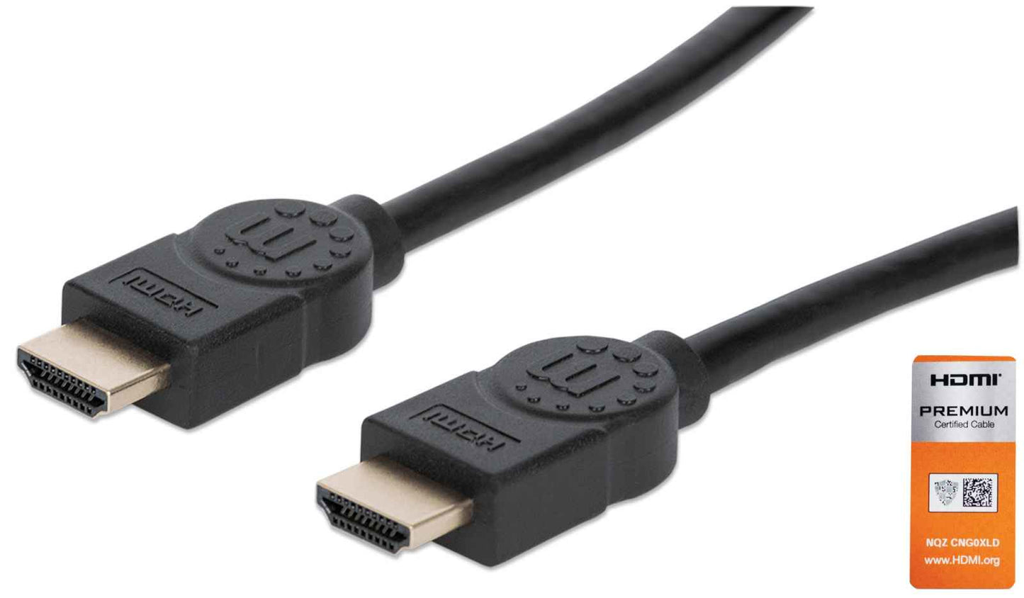 Cable Certificado Premium Manhattan 355346, HDMI 2.0 Macho - HDMI 2.0 Macho, 4K, 60Hz, 1.8 Metros, Negro