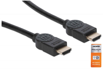 Cable Certificado Premium Manhattan 355346, HDMI 2.0 Macho - HDMI 2.0 Macho, 4K, 60Hz, 1.8 Metros, Negro