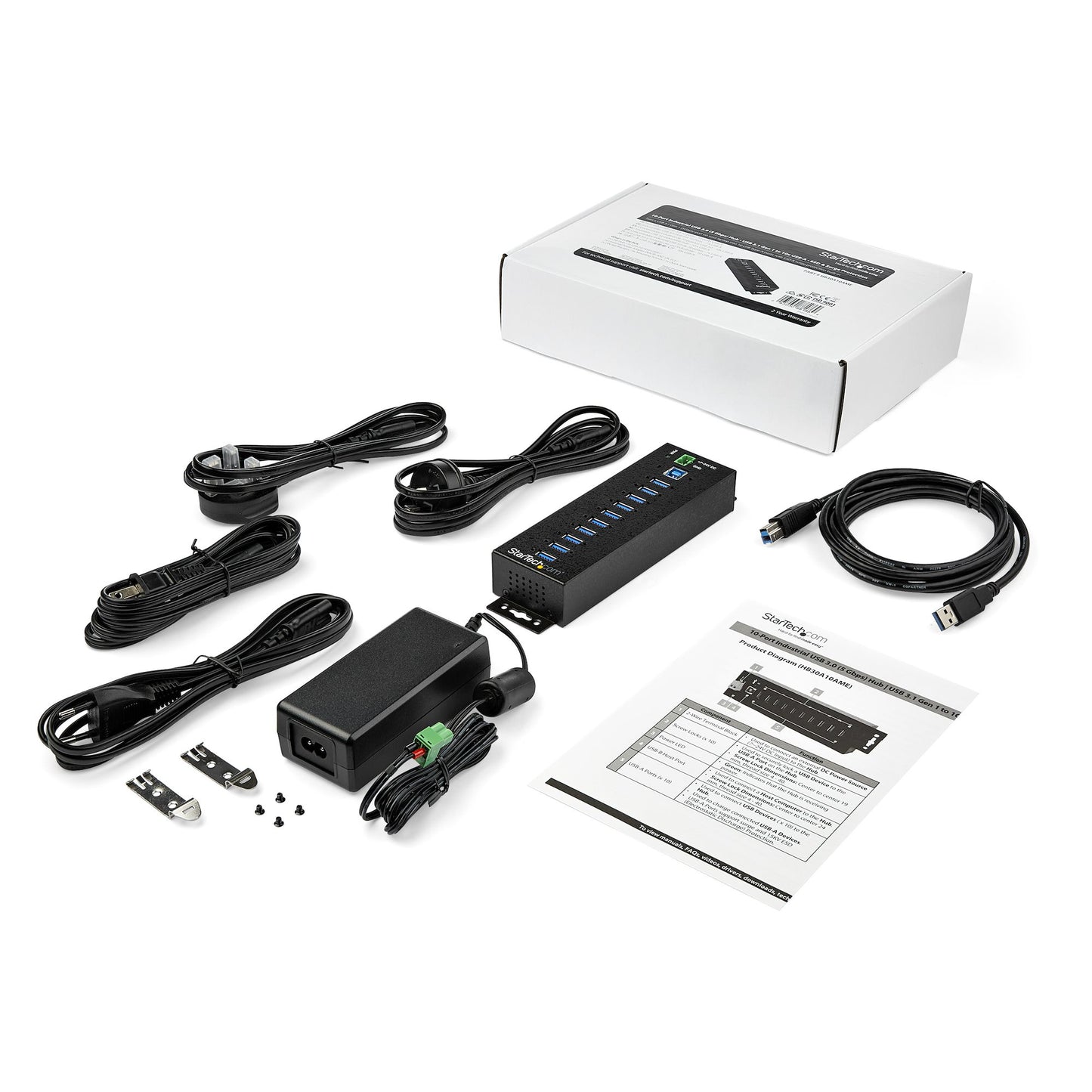 STARTECH CONSIG HUB INDUSTRIAL USB 3.0 DE 10 PERP PUERTOS - CON ADAPTADOR DE PODER