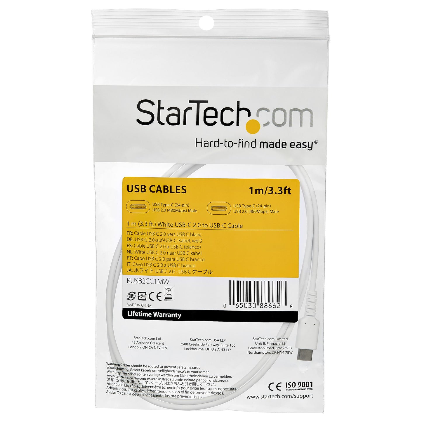 STARTECH CONSIG CABLE USB TIPO C DE 1 M ADAP BLANCO-CON FIBRA ARAMIDA