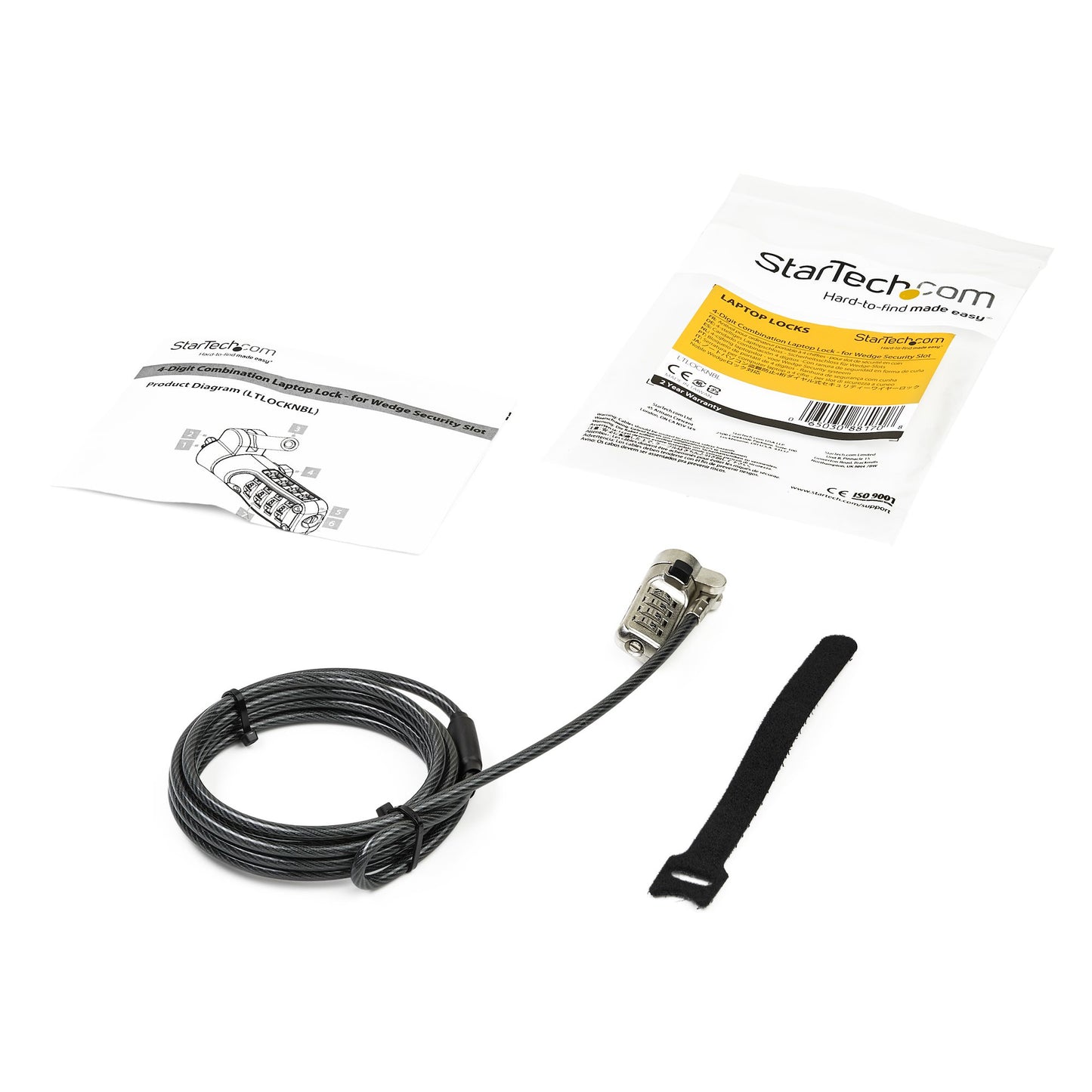 StarTech.com Cable con Candado de Combinación con 4 Dígitos, 2.04 Metros, Negro/Plata