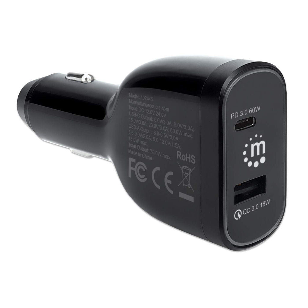 INTRACOM CARGADOR DE AUTO 2 PUERTOS PWR POWER DELIVERY USB-C USB-A 78WTOTA