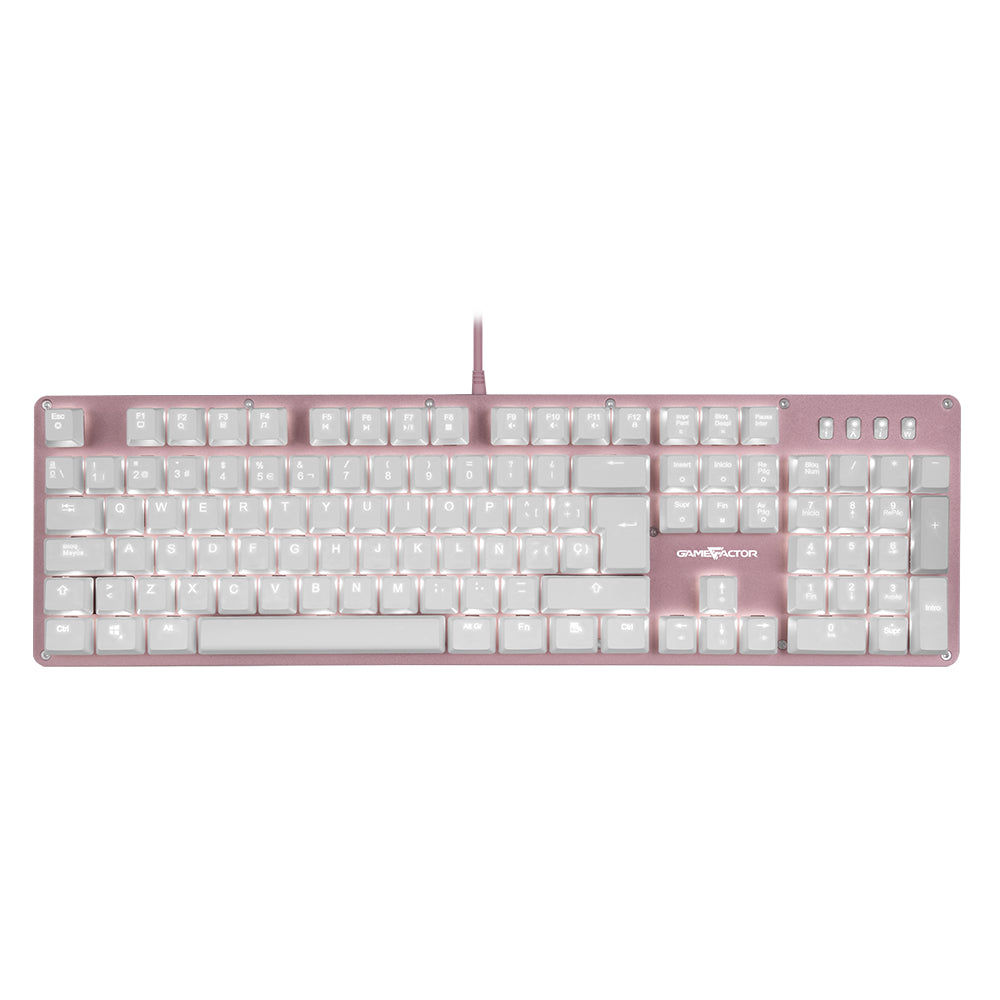 Teclado gamer mecánico KBG400-PK-RD Game Factor, Switch KRED Red, Alámbrico, Rosa, (Español)