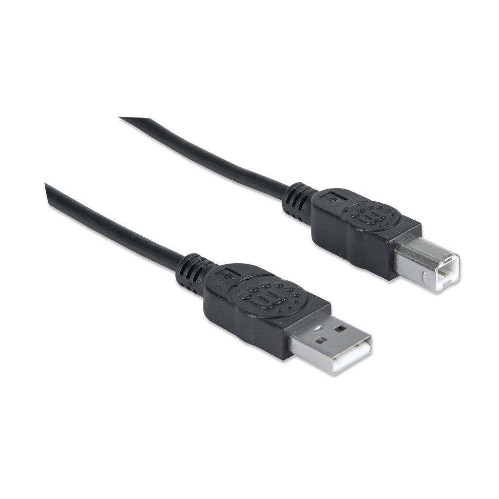 Cable MANHATTAN USB V2.0 A-B 1.8M, Negro - Extremo Secundario: 1 x USB 2.0 Type B - Male - 480Mbit/s - Apantallado - Oro Contacto chapado - 28 AWG - Negro
