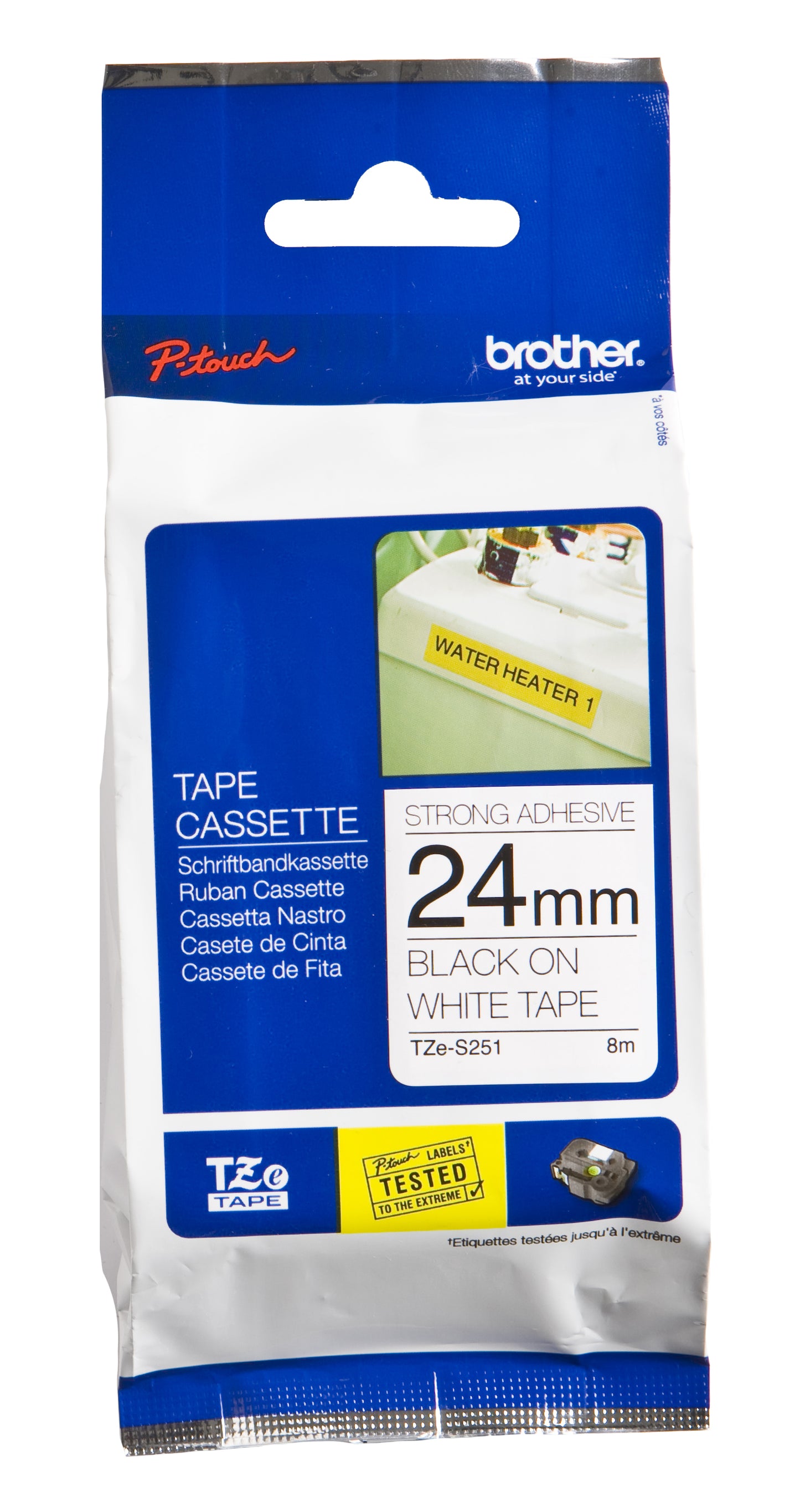 BROTHER CINTA NEGRO SOBRE BLANCO 24MM RIBB X 8M ADHESIVO IND EXTRA FUERTE