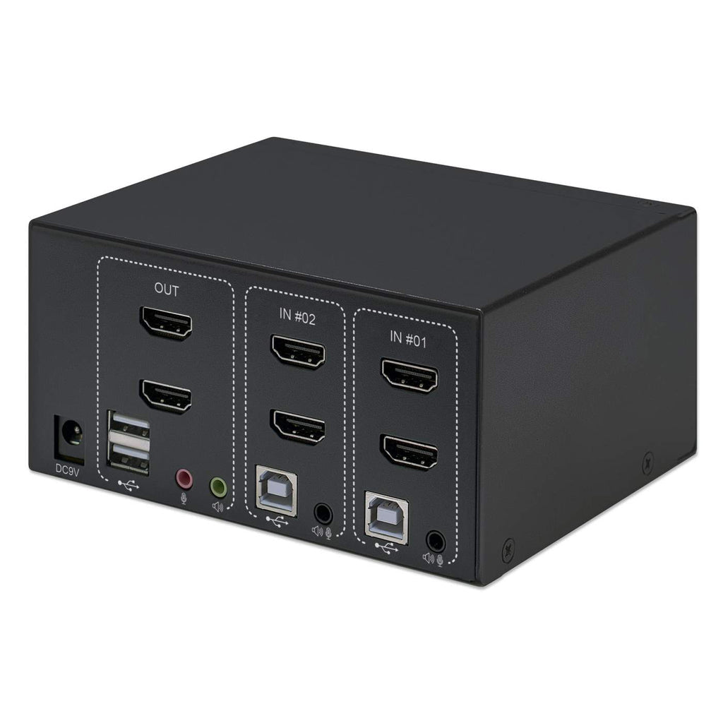 INTRACOM SWITCH KVM PARA 2 COMPUTADORAS CABL Y 2 MONITORES HDMI 4K 2USB 3.5MM