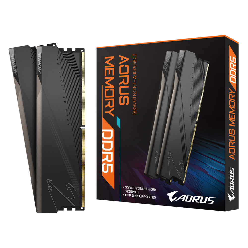 GIGABYTE (ARROBA) AORUS RAM 32G KIT 2 X 16G DDR MEM 5 5200 MHZ CL40 1.1V GRIS XMP 3.0