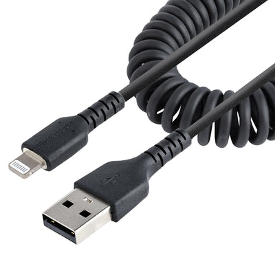 Cable Espiral StarTech.com RUSB2ALT50CMBC, Lightning Macho - USB A Macho, 50cm, Negro