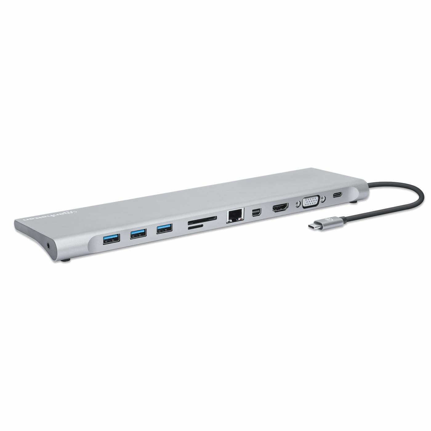 USB-C 11 puntos MANHATTAN Docking HDMI/Mini DP/VGA, U - 3 Displays Supported - 4K, Full HD - 3840 x 2160