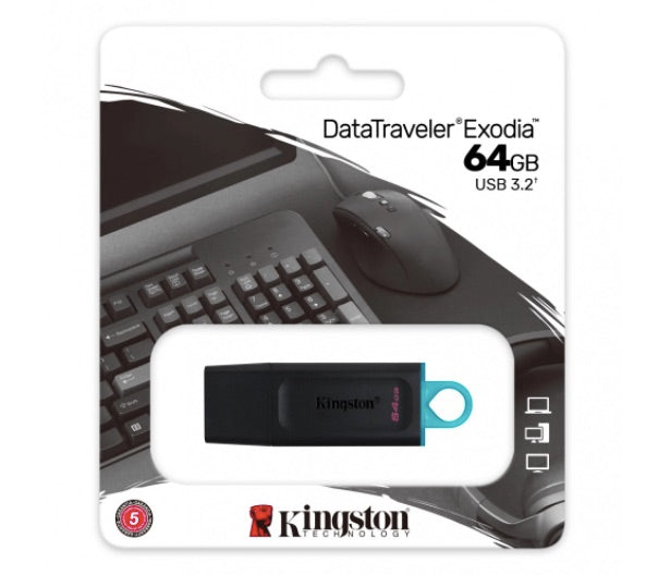 USB 3.2 Memoria Kingston 64gb, DataTraveler Exodia (Color Negro-Verde)