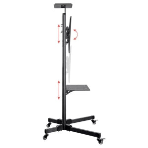 Soporte Movil para pantallas de 32" A 70" Brobotix, con altura ajustable con repisa y soporta hasta 50 kg