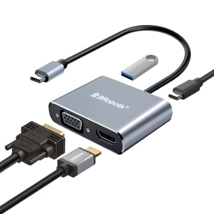 Hub Docking USB-C 4-en-1 Brobotix 6000687 | HDMI 4K + VGA + USB-A 3.0 + USB-C | Para Laptop y MacBook | Presentaciones con Monitor y Proyector | SKU 6000687