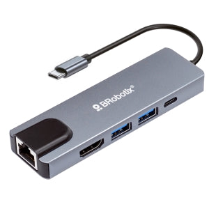 BRobotix Docking Station 5 en 1 USB C, 2x USB 3.0, 1x HDMI, 1x RJ-45, 1x USB C, Plata