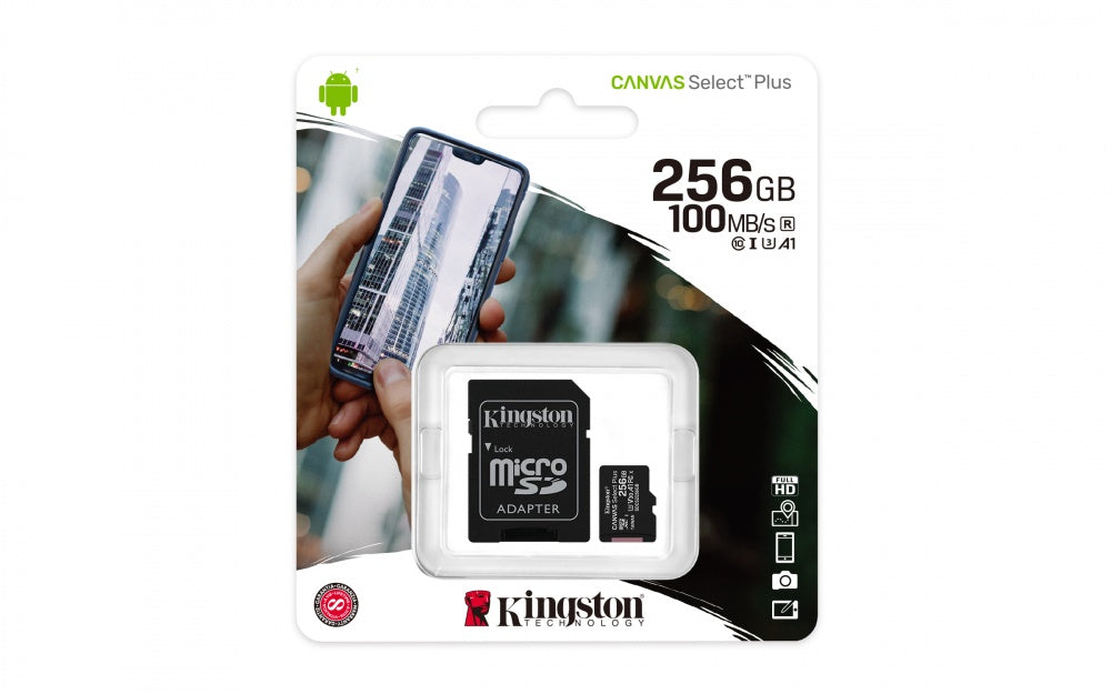Micro SD Con Adaptador Cl10, 256GB, A1.
