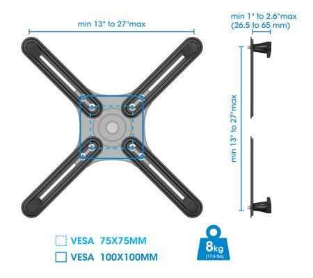 Adaptador de Montaje para Monitores Manhattan no VESA 13" - 27", Negro